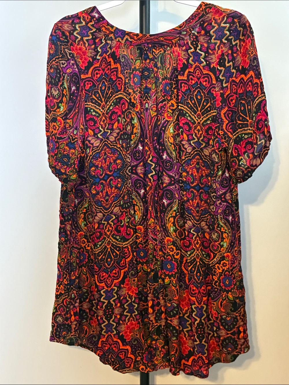 Roamans Boho Floral Paisley Button Front Tunic Blouse Short Sleeve 14W Multi - Picture 3 of 7